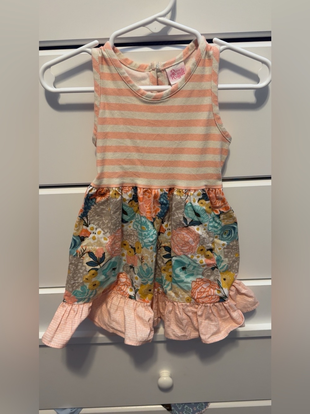 Striped Peach & Floral Ruffle Sundress for Girls